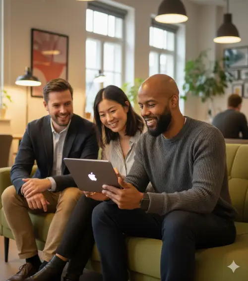 sur le canapé avec les clients